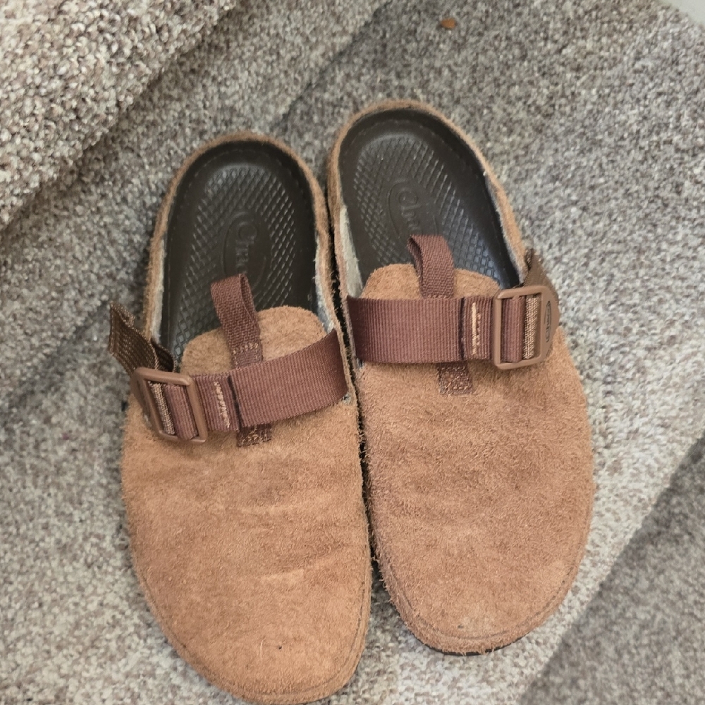 Chaco Brown Suede Slip-On Clog with Buckle Strap